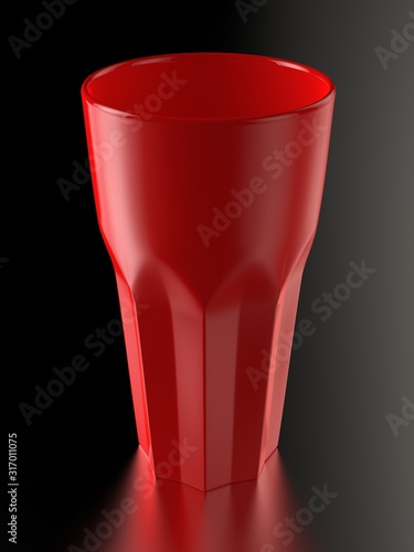 Red gloss empty glass isolated on black background. 3D render