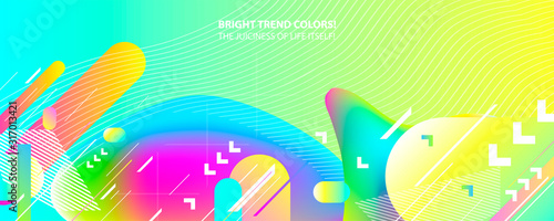 Bright juicy summer abstract fluid creative banner  trendy bright neon colors with dynamic lines