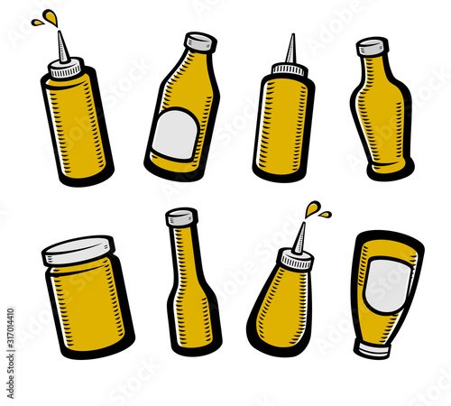 Bottles mustard set. Collection icon mustard. Vector