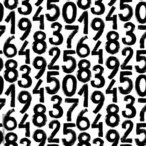 Grunge numbers vector seamless pattern. Grunge dirty painted numbers background. Monochrome vector abstract background.