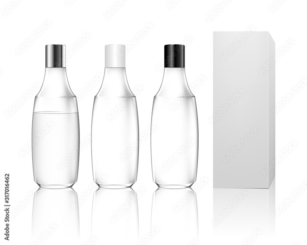 Cosmetic transparent plastic bottle isolated on white background. Skin care bottles for gel, liquid, lotion, cream, sunscreen. Beauty product package, vector illustration. Cosmetic transparent plastic bottle isolated on white background. Skin care bottles for gel, liquid, lotion, cream, sunscreen. Beauty product package, vector illustration.