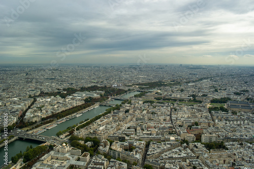 View of paris from eiffel tower in cloudy day