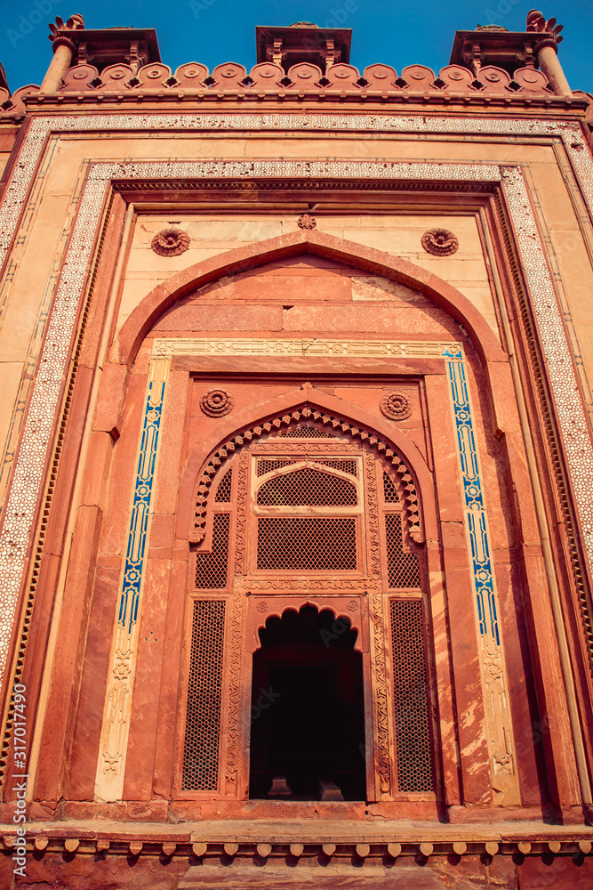 DELHI, INDIA : Interior of the Jama Masjid, Old town of Delhi, India. It is the principal mosque in Delhi