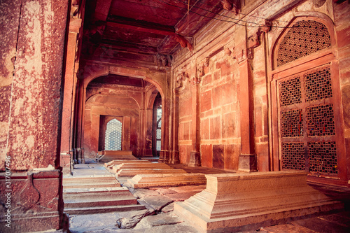 DELHI, INDIA : Interior of the Jama Masjid, Old town of Delhi, India. It is the principal mosque in Delhi