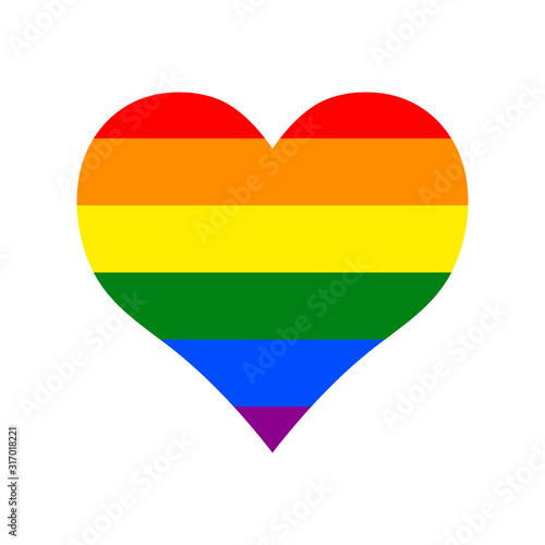 Symmetric rainbow color vector heart isolated on white background. A symbol of love, romance, relationships, LGBT, gays, lesbians, Valentine's Day, wedding, equality, tolerance. LGBT Flag Colors Heart