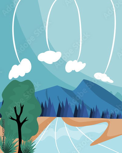 illustration of a tree in blue sky background