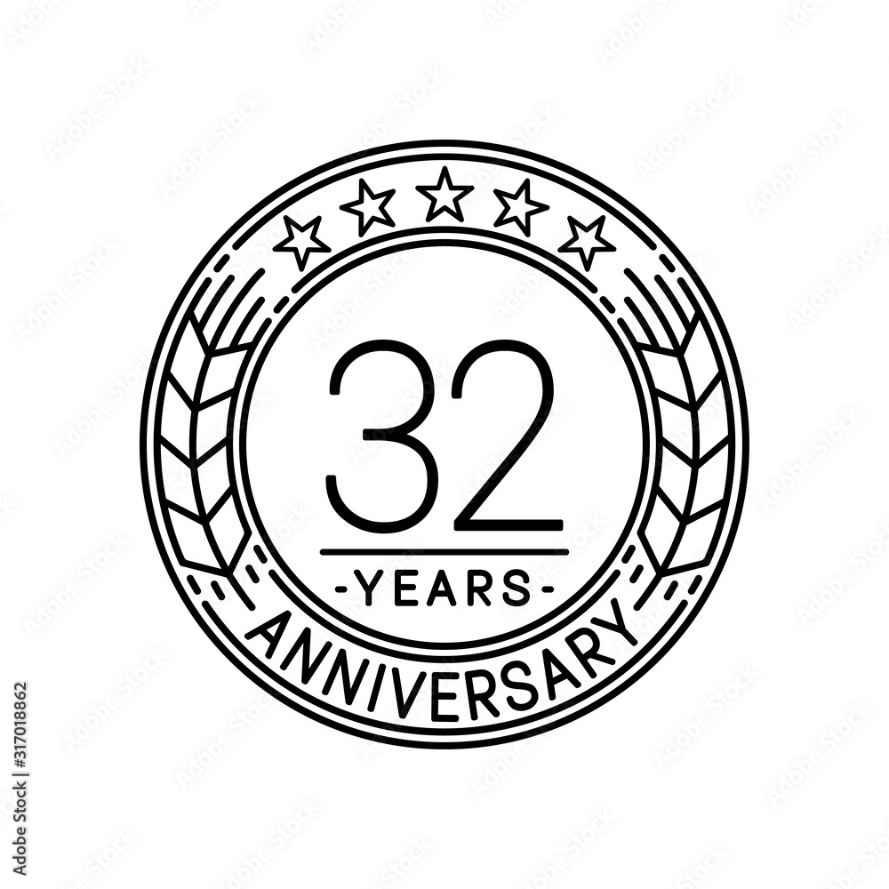 32 years anniversary logo template. 32nd line art vector and illustration. 32 years anniversary logo template. 32nd line art vector and illustration.