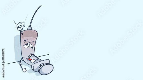 drunk too much drug injected syringe Cartoon Intoxicated Eyes plain pastel blue  background illustration with blank space for presentation or web design