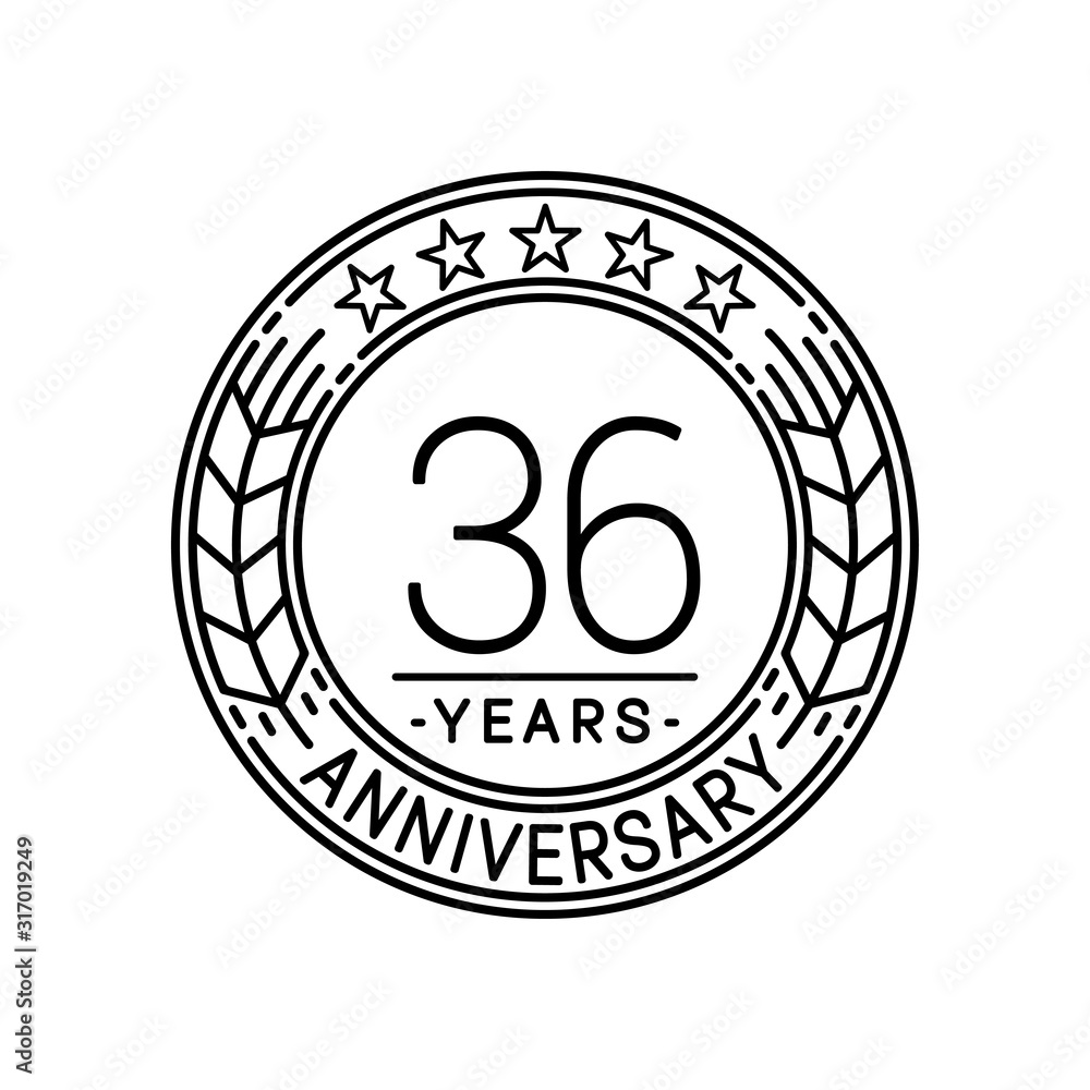 36 years anniversary logo template. 36th line art vector and illustration.