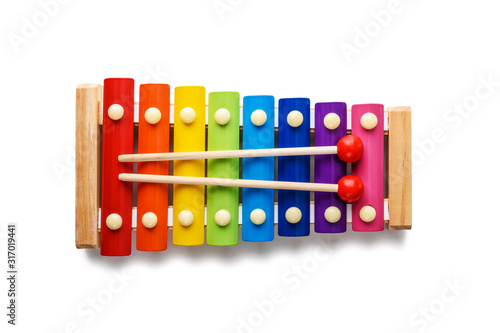 Colour xylophone isolated on white background photo