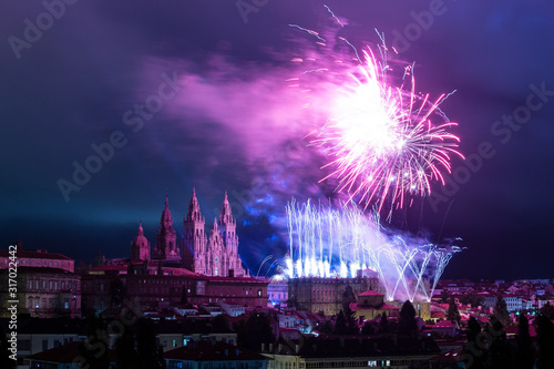 Panoramic view of Santiago de Compostela during the celebration of the fireworks of the Apostle Santiago photo