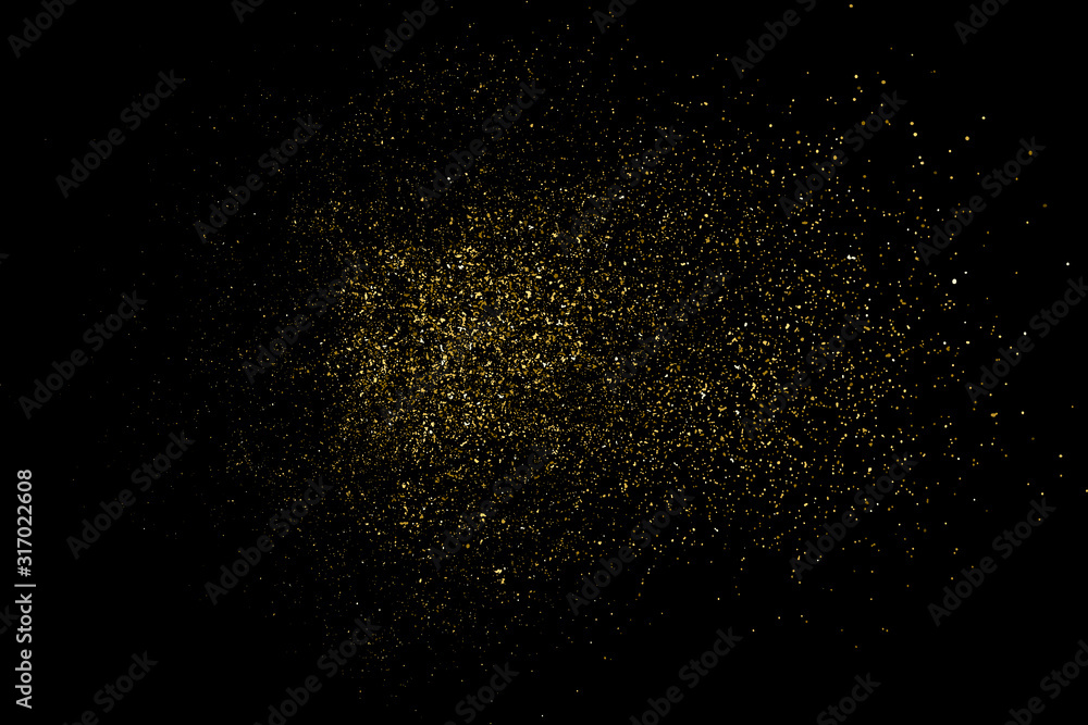 Gold Glitter Texture Isolated On Black. Amber Particles Color. Celebratory Background. Golden Explosion Of Confetti. Design Element. Digitally Generated Image. Vector Illustration, Eps 10.