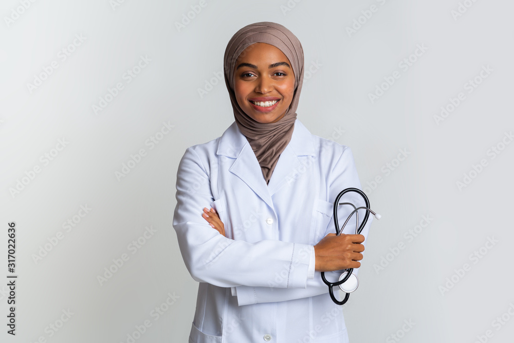 Portrait Of Young Afro Muslim Female Doctor In Hijab With Stethoscope Stock Photo Adobe Stock