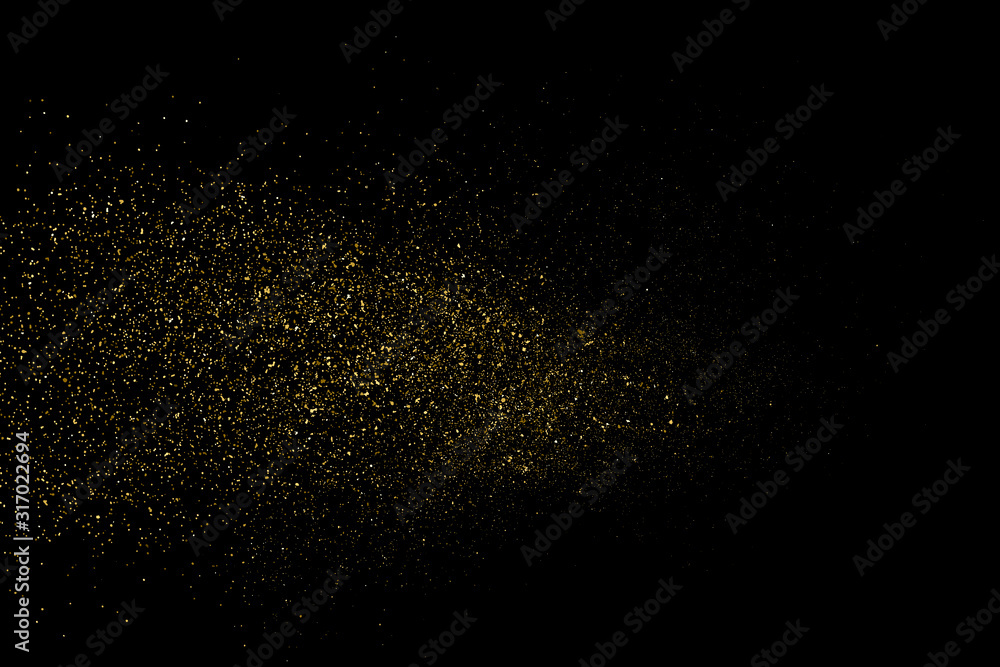 Gold Glitter Texture Isolated On Black. Amber Particles Color. Celebratory Background. Golden Explosion Of Confetti. Design Element. Digitally Generated Image. Vector Illustration, Eps 10.