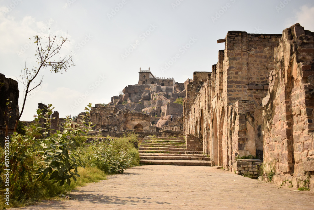 Old Ancient Steps of Golconda Fort in India