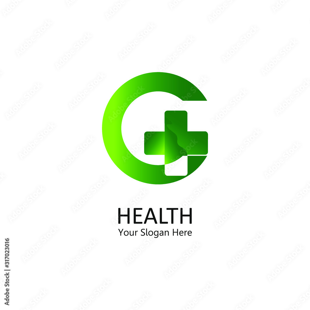 health logo letter g, with a combination design of the letters v and plus into one logo / symbol that is unique and elegant.grading gradation green.isolated white.modern template. health logo letter g, with a combination design of the letters v and plus into one logo / symbol that is unique and elegant.grading gradation green.isolated white.modern template.