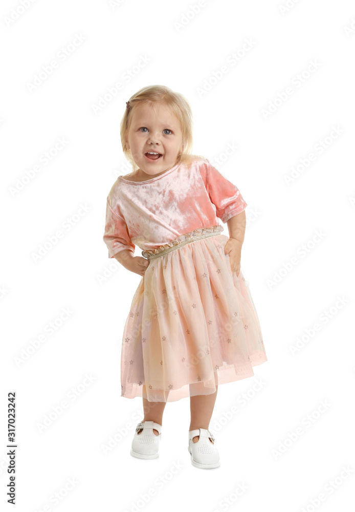 Cute little girl posing on white background