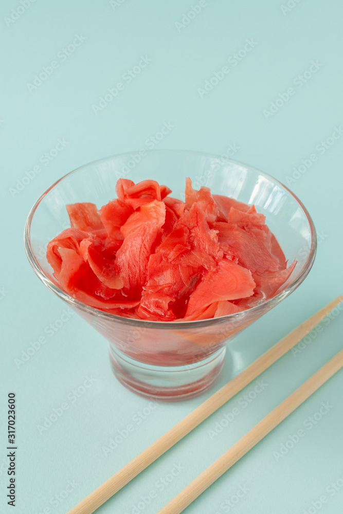 Pickled ginger with wooden sticks. Pickled ginger with wooden sticks.
