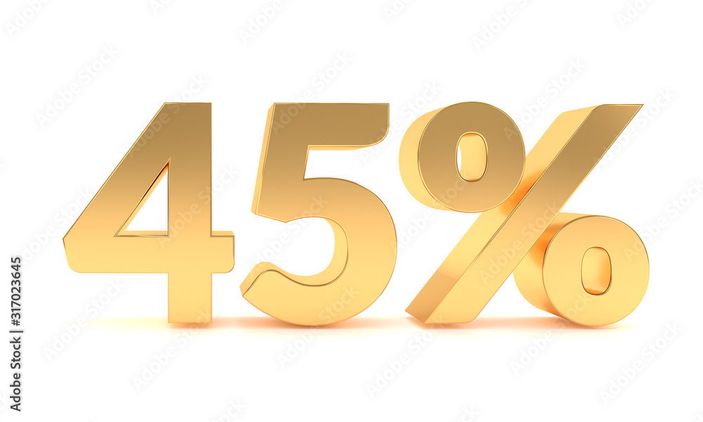 Gold 45 percent discount sale promotion. 45% discount isolated on white background Gold 45 percent discount sale promotion. 45% discount isolated on white background