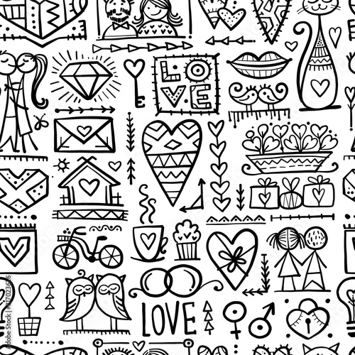Valentine's day card design. Love and Wedding seamless pattern