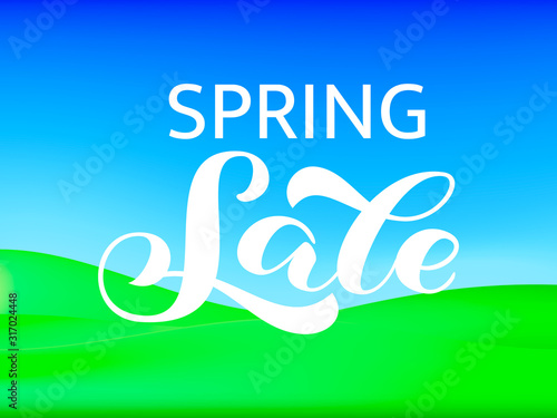 Spring Sale brush lettering. Vector stock illustration for banner or poster