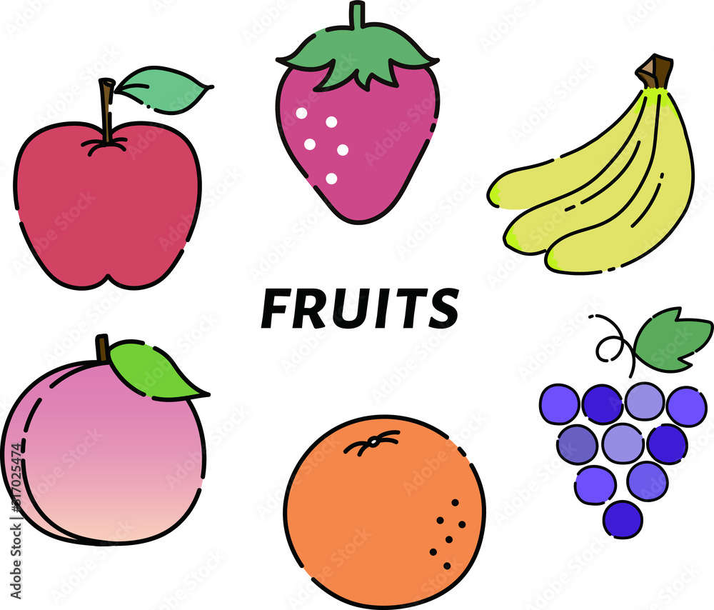 フルーツのイラスト 果物 セット Pop かわいい 素材 Stock Vector Adobe Stock