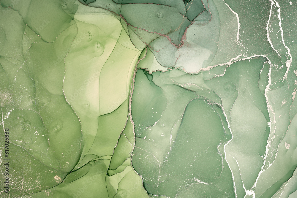 Fototapeta marmurowa struktura. kolory atramentu alkoholowego w odcieniach  zieleni