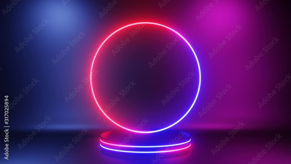 Neon circles blink on the podium. Abstract neon background. 4K loop animation Neon circles blink on the podium. Abstract neon background. 4K loop animation