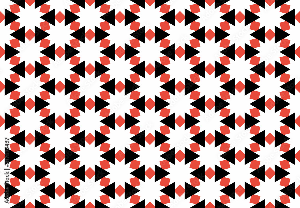 Seamless geometric pattern design illustration. Background texture. In black, red, white colors. Seamless geometric pattern design illustration. Background texture. In black, red, white colors.