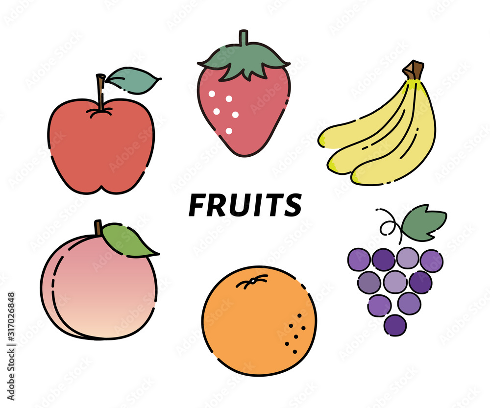 フルーツのイラスト 果物 セット Pop かわいい 素材 Stock Illustration Adobe Stock