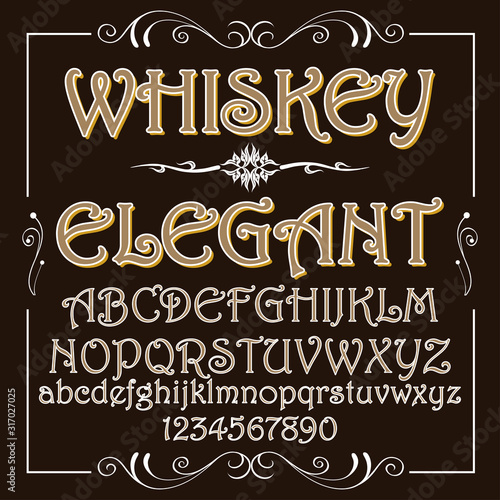  Font, Typeface, Script, Old style - vintage script font. Vector typeface for labels and any type designs Hand drawn typeface. Font illustration