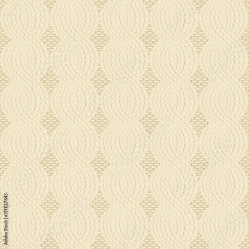 Seamless cable knit beige pattern. Handycraft background