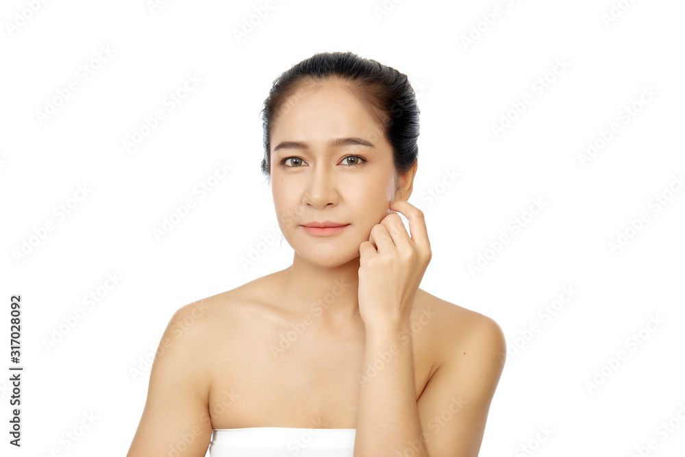 Young asian woman clean fresh skin on white Young asian woman clean fresh skin on white