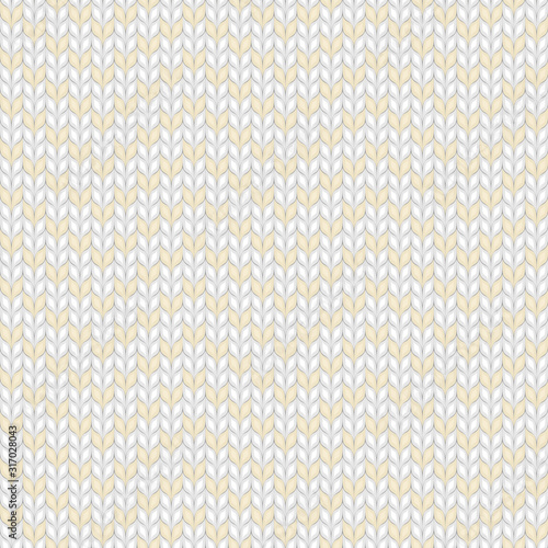 Chevron knit seamless pattern. Knitted white and yellow background