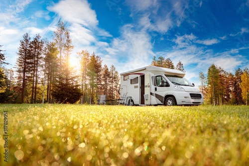 Fototapet Family vacation travel RV, holiday trip in motorhome