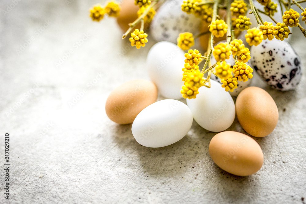 Easter set with eggs and flower on white background mock up Easter set with eggs and flower on white background mock up