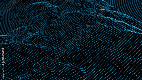 Abstract light wave background. Bright luminous glowing lines. Dynamic lights shape on dark background. 
