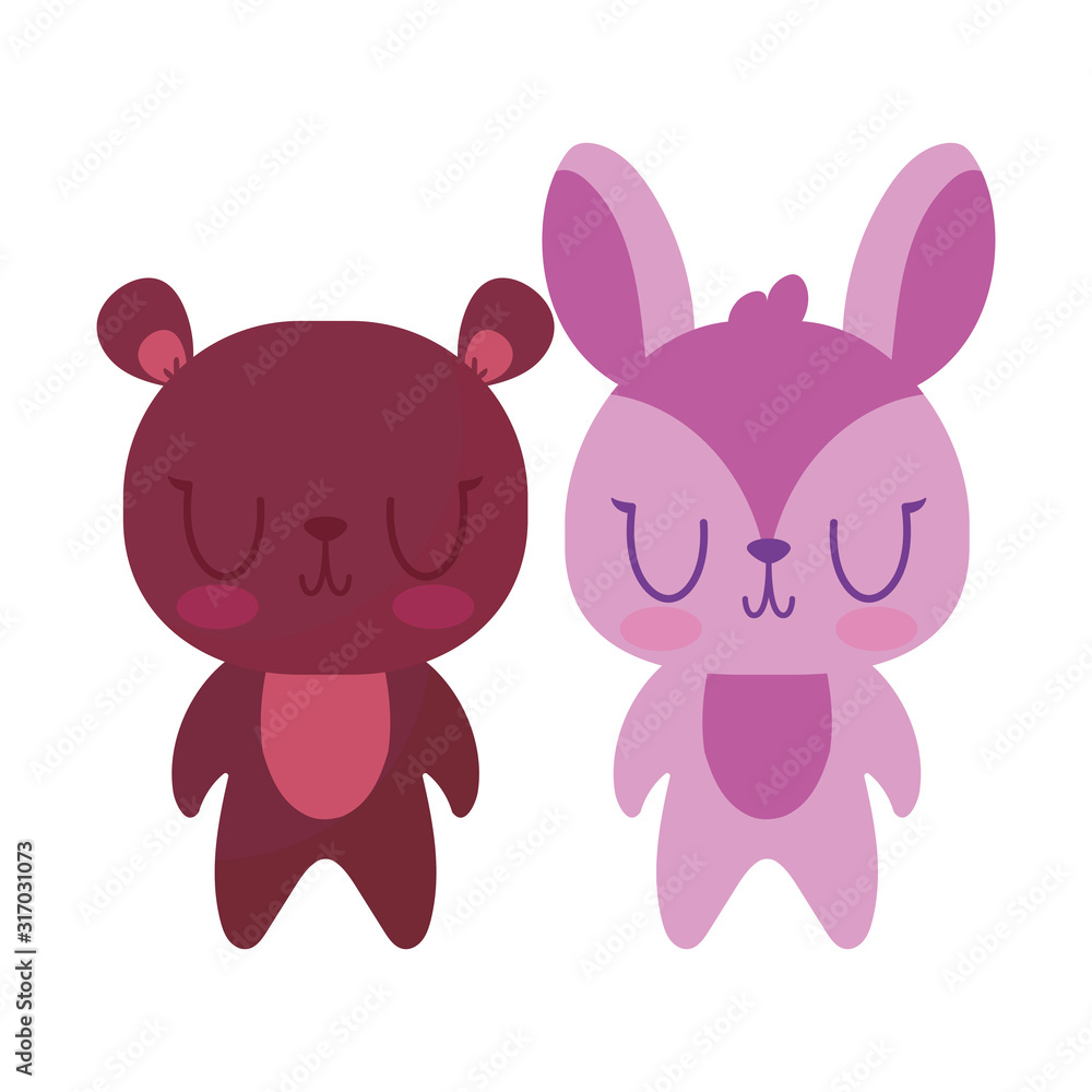 Cute bear and rabbit cartoon vector design Cute bear and rabbit cartoon vector design
