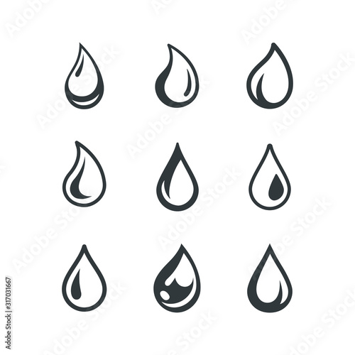 Drops icon set Water, Splash Water Drop Icons Rain Vector Logo Template Vector illustration.