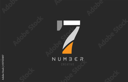 number 7 seven for company logo icon design in grey orange and white colors