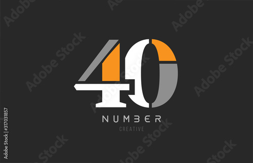number 40 forty for company logo icon design in grey orange and white colors