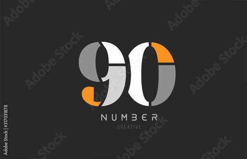 number 90 ninety for company logo icon design in grey orange and white colors