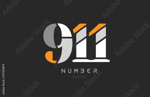 number 911 for company logo icon design in grey orange and white colors