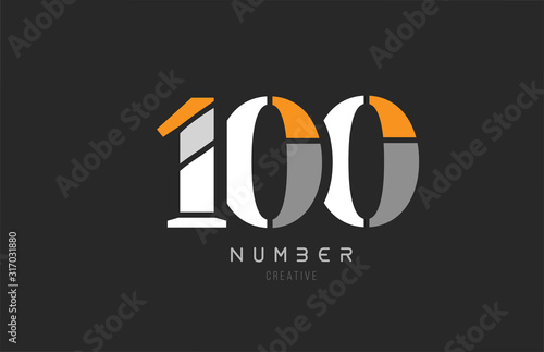 number 100 one hundred for company logo icon design in grey orange and white colors