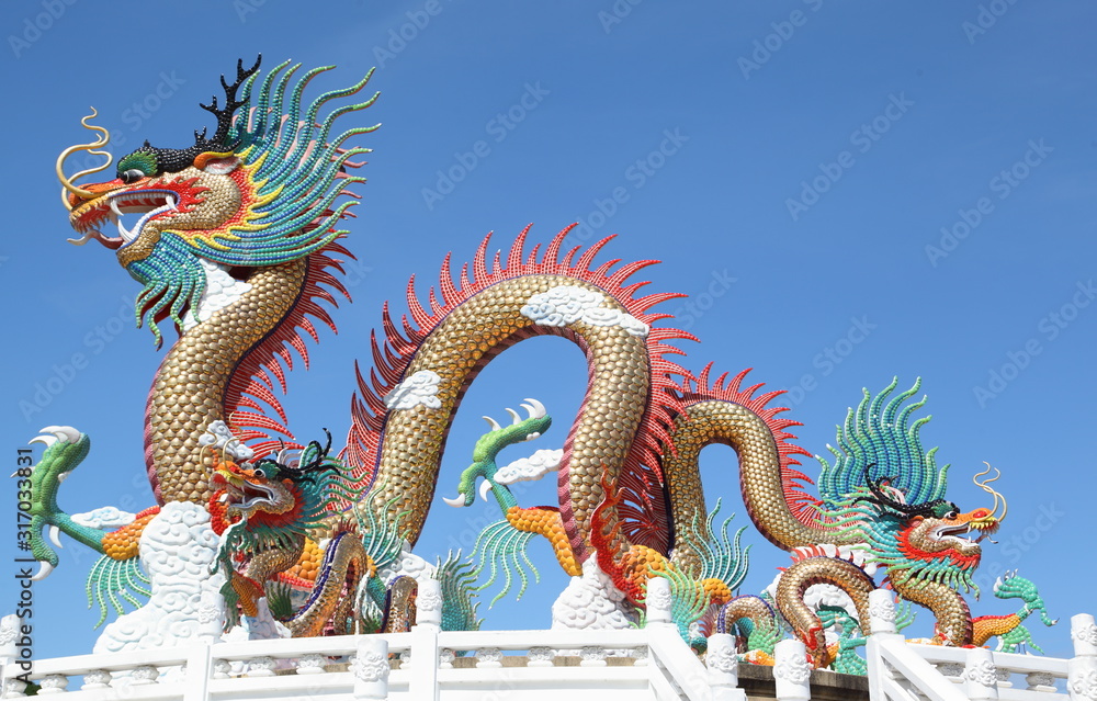 Fototapeta premium Chinese Dragon statue, Nakornsawan Park, Thailand. 