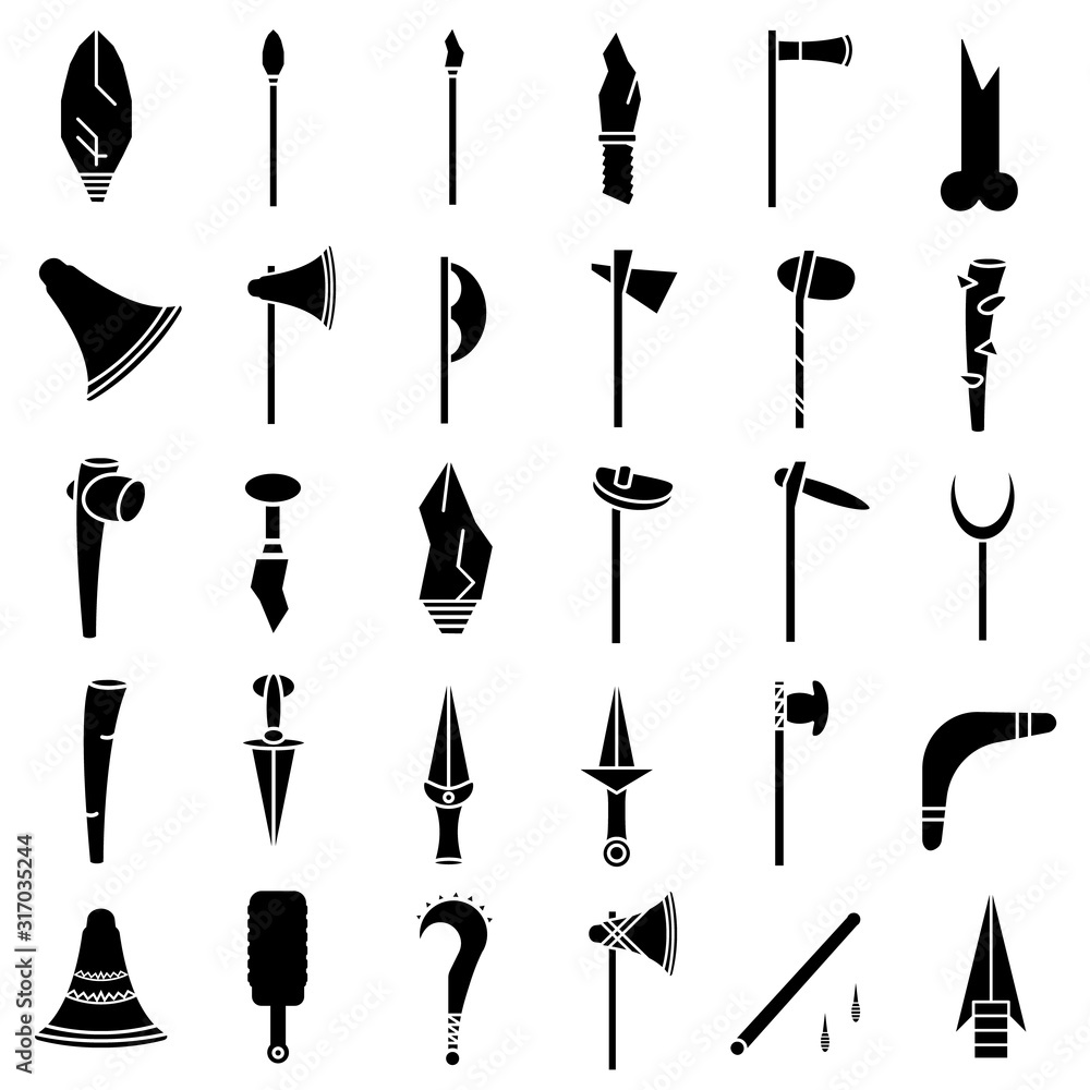 Foto primitive weapon simple icon set