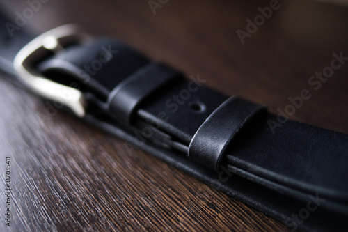 Handmade black wide leather belt for men and women