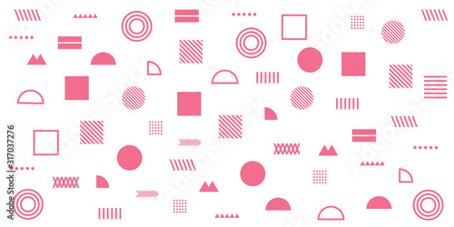 Memphis Simple Pink White Abstract Circle Line Rectangle Box Arrow Cross Mountain River Pie Egypt Basic Shape Background For shirt