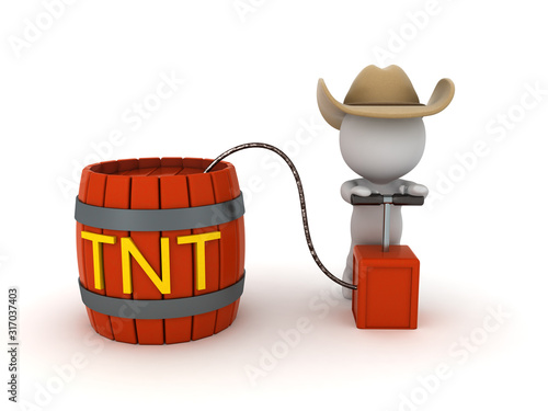 3D Cowboy trying to detonate tnt powder keg