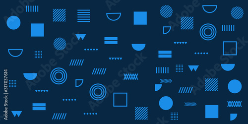 Memphis Simple Dark Blue Abstract Circle Line Rectangle Box Arrow Cross Mountain River Pie Egypt Basic Shape Background For shirt